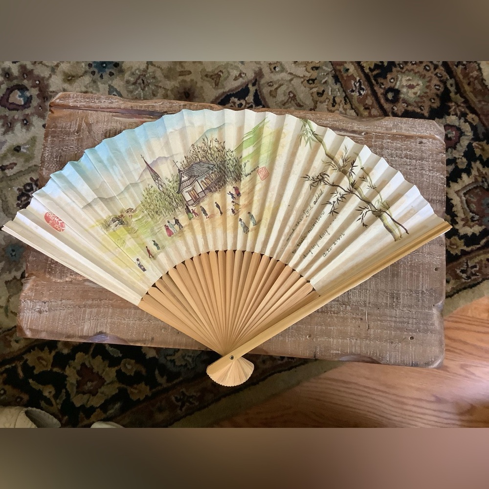 Vintage Collectible Oriental Bamboo Fan From Korea 1970s